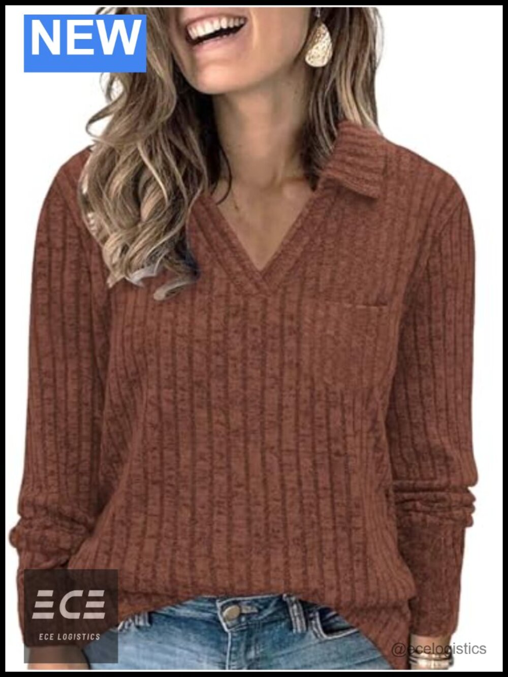 Plus Size Collared V Neck Polo Shirt Lightweight Long Sleeve Tunic
